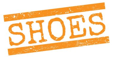 SHOES text written on orange grungy lines stamp sign.