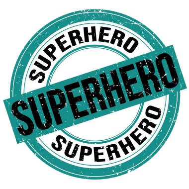 Mavi-siyah yuvarlak grungy işareti üzerine yazılmış süper kahraman metni