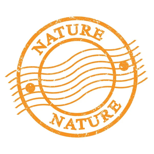 Nature Tekst Napisany Pomarańczowym Znaczku Pocztowym Grungy — Zdjęcie stockowe