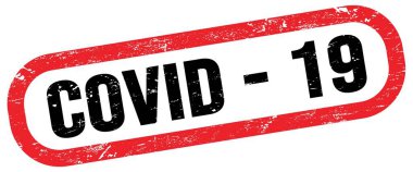 COVID - 19, text on red-black rectangle stamp sign.