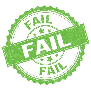 Yeşil yuvarlak pul işareti üzerine yazılmış başarısız metin