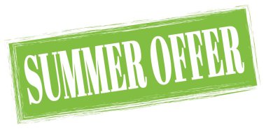 SUMMER OFFER text written on green rectangle stamp sign.