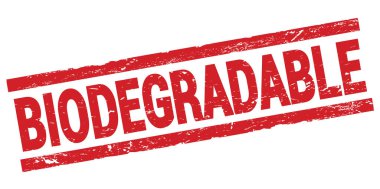 Kırmızı dikdörtgen işareti üzerine yazılmış BIODEGRADable metni.