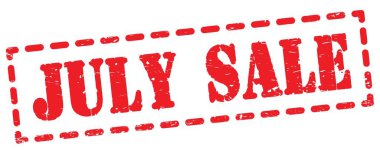 Kırmızı pano işareti üzerine yazılmış JULY satış metni.