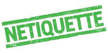 Yeşil dikdörtgen damga işareti üzerine yazılmış NETIQUETTE metni.