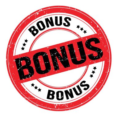 BONUS metin kırmızı-siyah yuvarlak grungy işareti üzerine yazılmış
