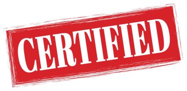 Kırmızı dikdörtgen damga işareti üzerine yazılmış CERTIFIED metin.