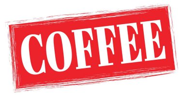 COFFEE text written on red rectangle stamp sign.