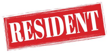 Kırmızı dikdörtgen damga işareti üzerine yazılmış RESIDENT metni.
