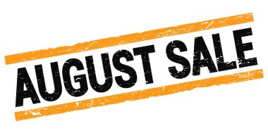 Siyah-turuncu dikdörtgen mühür işareti üzerine yazılmış AĞUSTOS satışı metni.