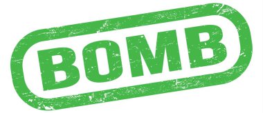 BOMB, text written on green rectangle stamp sign.