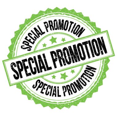 Yeşil-siyah yuvarlak mühür işareti üzerine yazılmış Özel Tanıtım metni