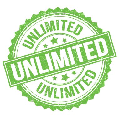 Yeşil yuvarlak pul işareti üzerine yazılmış Sınırsız metin