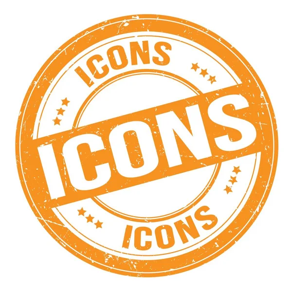 Текст Icons Написаний Помаранчевому Круглому Гранжевому Знаку Марки — стокове фото