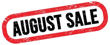 AĞUSTOS Satışı, kırmızı-siyah dikdörtgen damgalı metin.