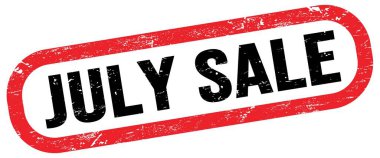 JULY Satış, kırmızı-siyah dikdörtgen mühür işareti üzerinde metin.