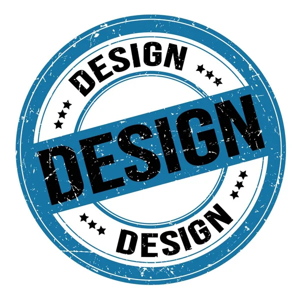 Design Szöveg Kék Fekete Kerek Grungy Bélyegzőtáblára Írva — Stock Fotó