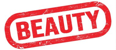 BEAUTY, text written on red rectangle stamp sign.