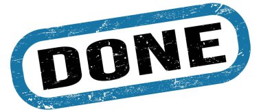 DONE, text on blue-black rectangle stamp sign.
