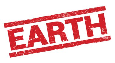 EARTH text written on red rectangle stamp sign.