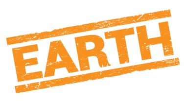 EARTH text written on orange rectangle stamp sign.