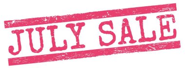 Pembe grungy satır damgası üzerine yazılmış JULY satış metni.