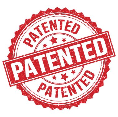 PATENTED text written on red round stamp sign