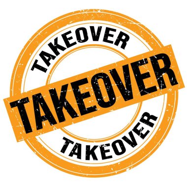 TAKEover metni turuncu-siyah yuvarlak grungy işareti üzerine yazılmış