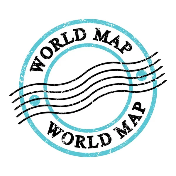 World Map Text Written Blue Black Grungy Postal Stamp — Photo