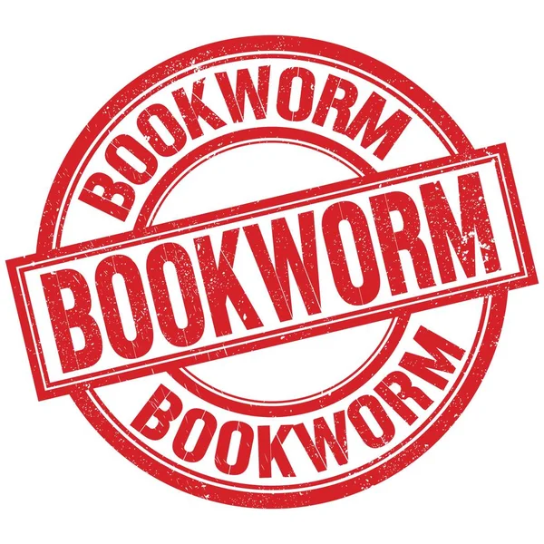 Bookworm Κείμενο Γραπτή Λέξη Για Κόκκινο Στρογγυλό Σημάδι Σφραγίδα — Φωτογραφία Αρχείου