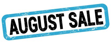 Mavi-siyah dikdörtgen mühür işareti üzerine yazılmış AĞUSTOS satışı metni.