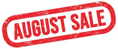 AĞUSTOS Satışı, kırmızı dikdörtgen damgalı metin.
