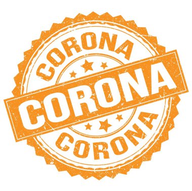 CORONA metni turuncu yuvarlak pul işareti üzerine yazılmış