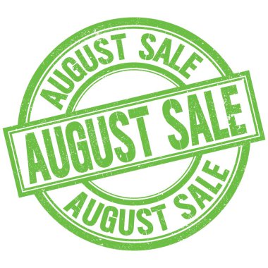 AĞUSTOS Satış metni yeşil yuvarlak pul işareti üzerine yazılmış kelime