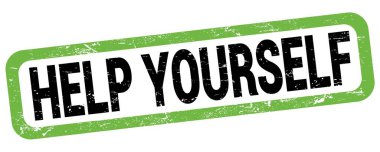 HELP YOURSELF text written on green-black rectangle stamp sign.