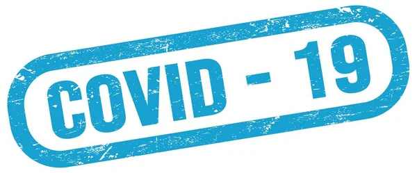 Covid Text Blue Rectangle Stamp Sign — Stock Fotó