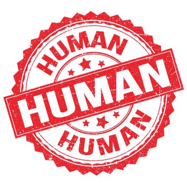 Kırmızı yuvarlak pul işareti üzerine yazılmış İNSAN metni