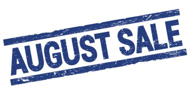 Mavi dikdörtgen mühür işareti üzerine yazılmış AĞUSTOS satışı metni.