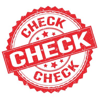 Kırmızı yuvarlak pul işareti üzerine yazılmış CHECK metni