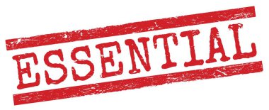 Kırmızı grungy satır işareti üzerine ESSENTIAL metin.
