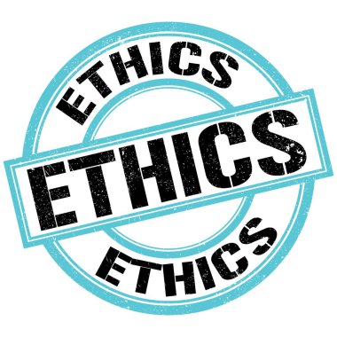 Mavi-siyah yuvarlak pul işareti üzerine yazılmış ETHICS metni