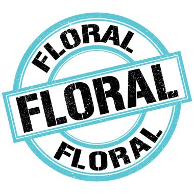 Mavi-siyah yuvarlak mühür işareti üzerine yazılmış FLORAL metin