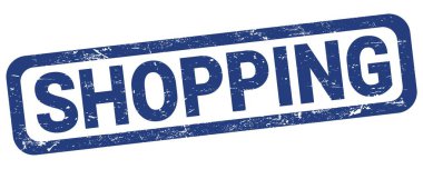 Mavi dikdörtgen pul işareti üzerine yazılmış alışveriş metni.