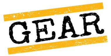 Sarı-siyah grungy çizgi işareti üzerine yazılmış GEAR metni.