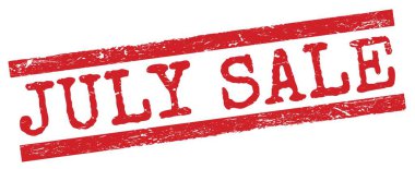 Kırmızı grungy satır işareti üzerine yazılmış JULY satış metni.