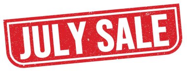 Kırmızı grungy işareti üzerine yazılmış JULY satış metni.