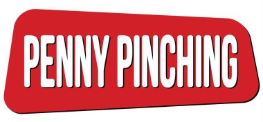 Kırmızı trapez damgasıyla yazılmış PENNY PINCHING metni.