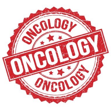 ONCOLOGY kırmızı yuvarlak pul işareti üzerine yazılmış metin