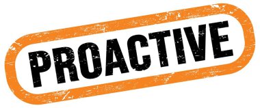 PROACTIVE, turuncu-siyah dikdörtgen damgalı metin.