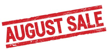 Kırmızı dikdörtgen mühür işareti üzerine yazılmış AĞUSTOS satışı metni.